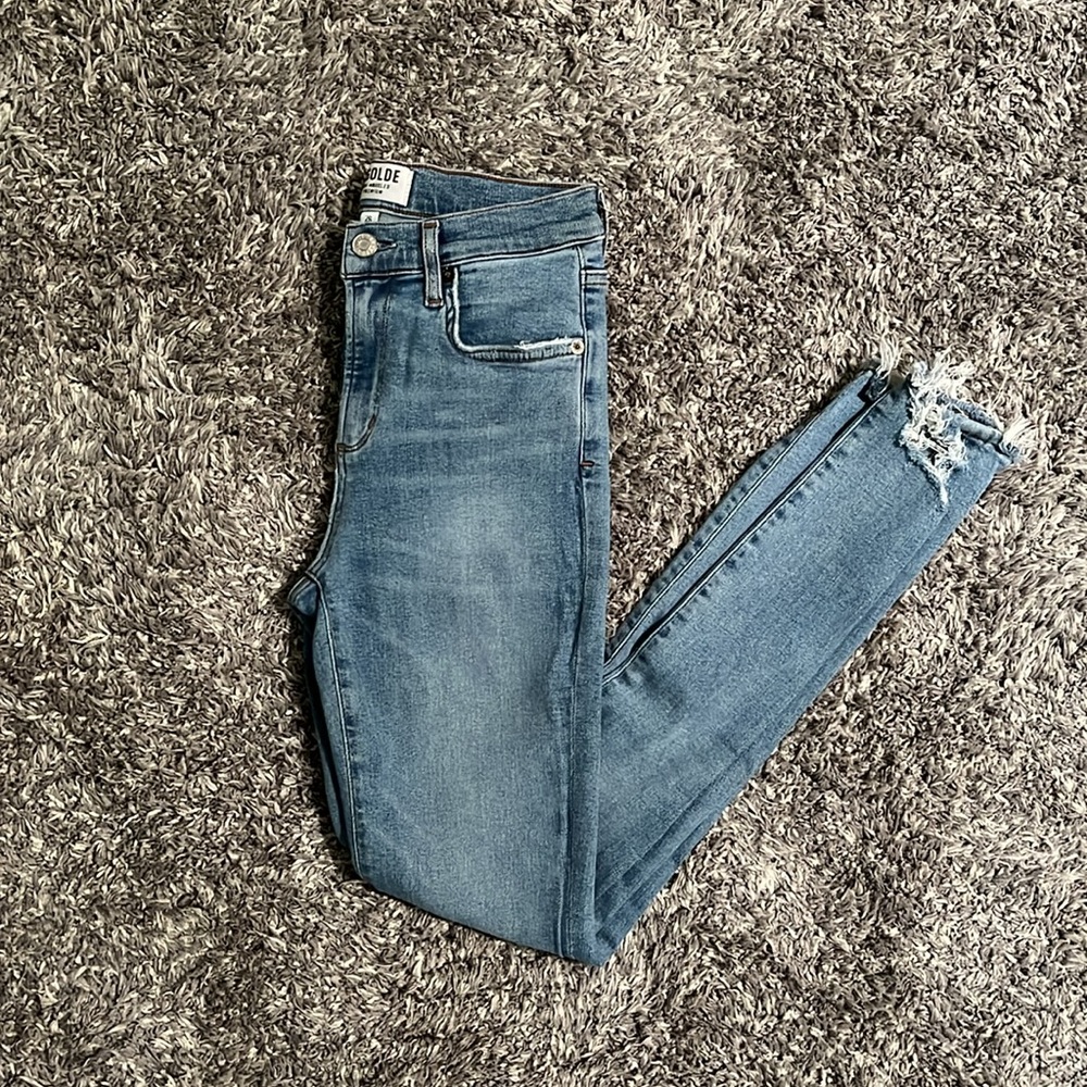 AGOLE SOPHIE LIGHT WASH HIGH RISE SKINNY JEANS